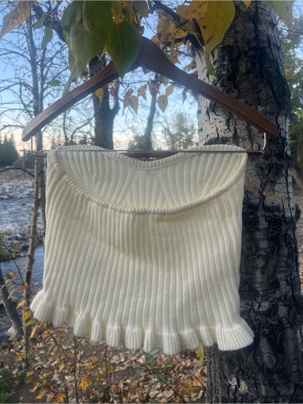 Off-the-Shoulder Cream Ribbed Button Sweater - Picture 2 of 3